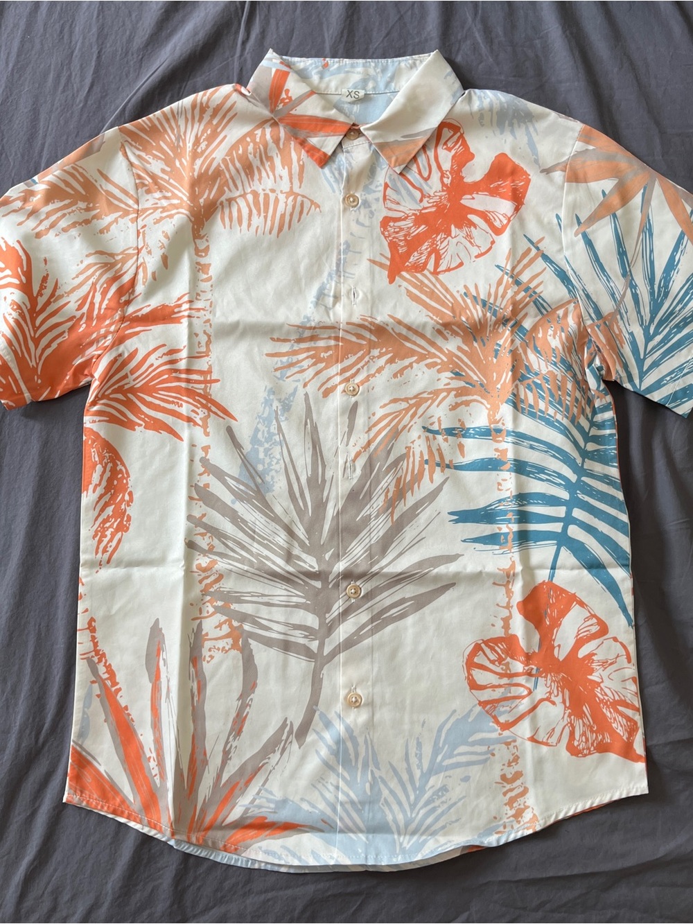 Men's Tropical Print Short-Sleeve Shirt - Orange, Blue, Gray on White
